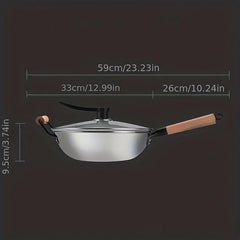 32 Stainless Steel Non Stick Wok with Lid for Gas Stovetop and Induction Cooker
