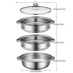 3pcs Stainless Steel Steamer Large Capacity Steaming Fish Cooking Soup