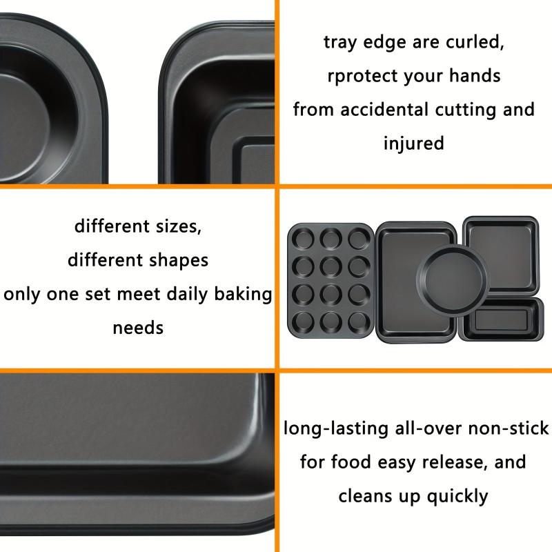 5pcs Nonstick Bakeware Set Round Square Cake Muffin Loaf Roast Baking Sheets