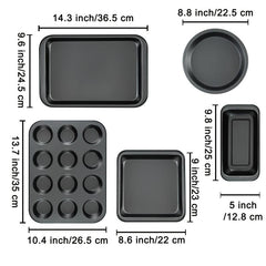 5pcs Nonstick Bakeware Set Round Square Cake Muffin Loaf Roast Baking Sheets