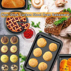 5pcs Nonstick Bakeware Set Round Square Cake Muffin Loaf Roast Baking Sheets