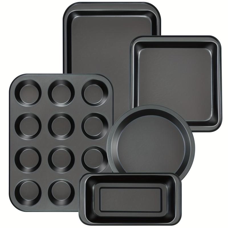 5pcs Nonstick Bakeware Set Round Square Cake Muffin Loaf Roast Baking Sheets