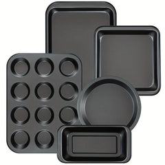 5pcs Nonstick Bakeware Set Round Square Cake Muffin Loaf Roast Baking Sheets
