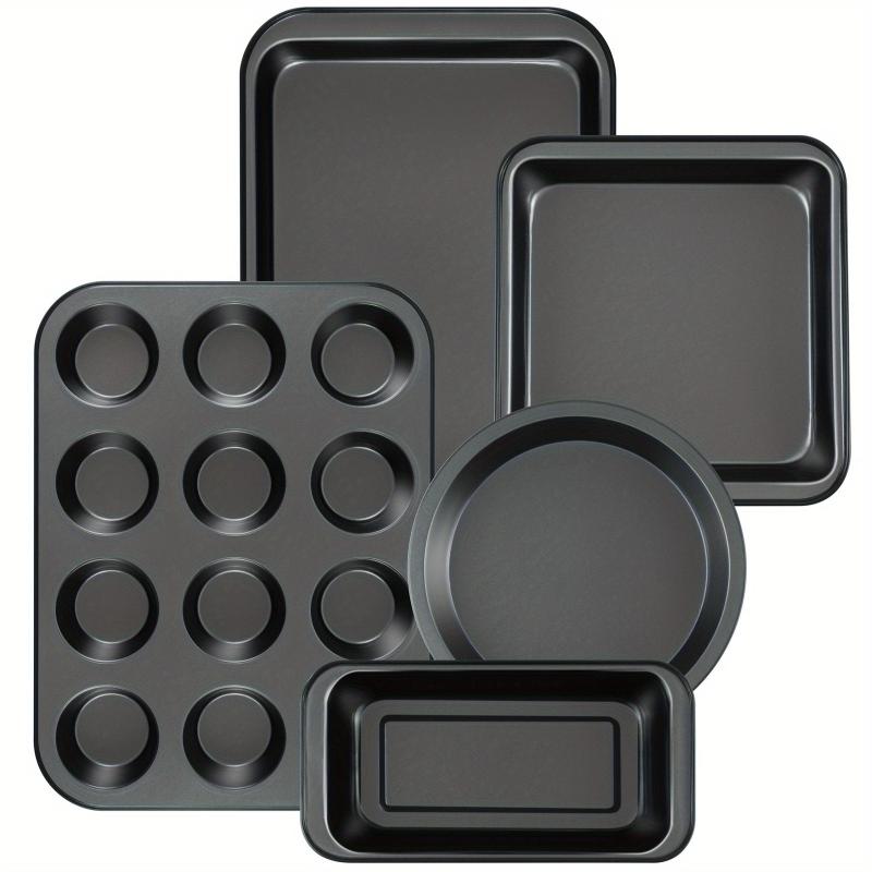 5pcs Nonstick Bakeware Set Round Square Cake Muffin Loaf Roast Baking Sheets