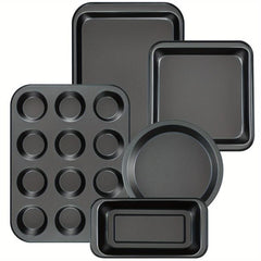 5pcs Nonstick Bakeware Set Round Square Cake Muffin Loaf Roast Baking Sheets