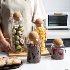 4pcs Glass Food Storage Jar With Cork Lids Transparent Food Storage Jar