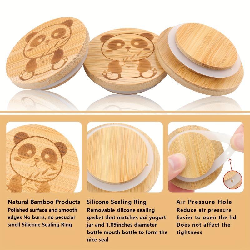 6pcs Panda Patterned OUI Bottle Caps Bamboo Sealed Can Container Caps