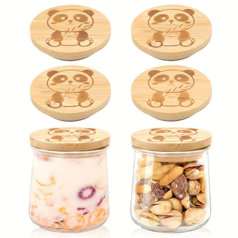 6pcs Panda Patterned OUI Bottle Caps Bamboo Sealed Can Container Caps