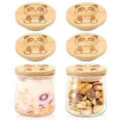6pcs Panda Patterned OUI Bottle Caps Bamboo Sealed Can Container Caps