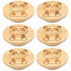 6pcs Panda Patterned OUI Bottle Caps Bamboo Sealed Can Container Caps