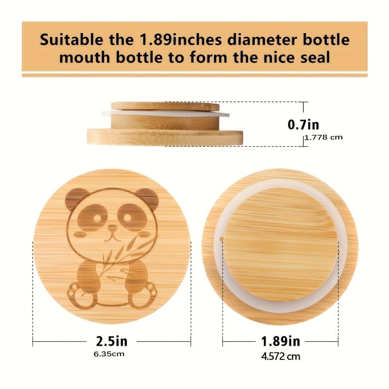 6pcs Panda Patterned OUI Bottle Caps Bamboo Sealed Can Container Caps