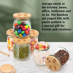 6pcs Panda Patterned OUI Bottle Caps Bamboo Sealed Can Container Caps