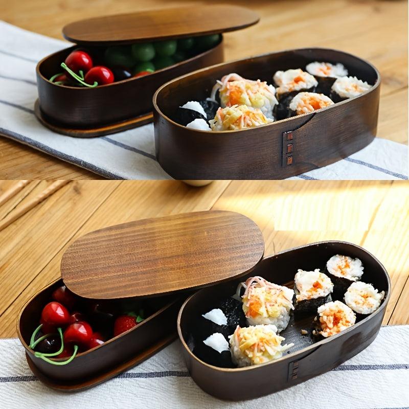1pc Oval Bento Box Wooden Lunch Box Food Containers Stylish Sushi Tableware