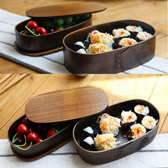 1pc Oval Bento Box Wooden Lunch Box Food Containers Stylish Sushi Tableware