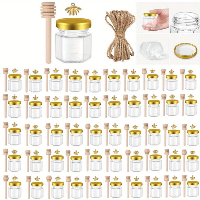 Mini Glass Honey Jars with Dipper and Bee Pendants