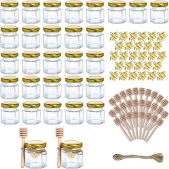 Mini Glass Honey Jars with Dipper and Bee Pendants