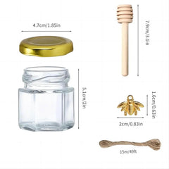 Mini Glass Honey Jars with Dipper and Bee Pendants