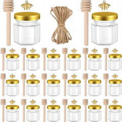 Mini Glass Honey Jars with Dipper and Bee Pendants