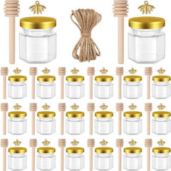 Mini Glass Honey Jars with Dipper and Bee Pendants