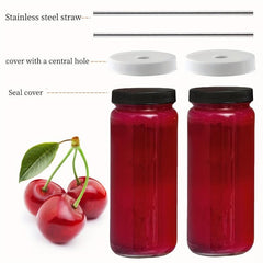16oz Glass Juice Bottles with Lids and Straws - Perfect for Boba, Smoothies