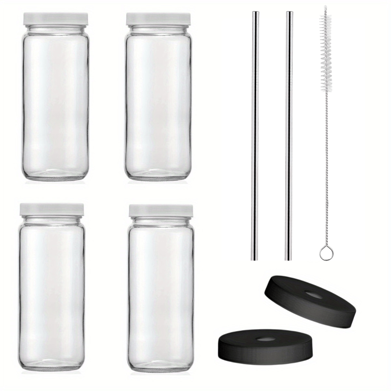 16oz Glass Juice Bottles with Lids and Straws - Perfect for Boba, Smoothies