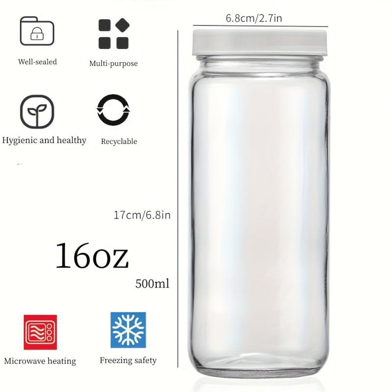 16oz Glass Juice Bottles with Lids and Straws - Perfect for Boba, Smoothies