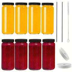 16oz Glass Juice Bottles with Lids and Straws - Perfect for Boba, Smoothies