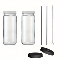 16oz Glass Juice Bottles with Lids and Straws - Perfect for Boba, Smoothies