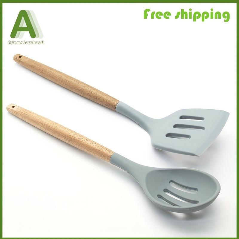 Silicone Kitchen Utensils Set - Slotted Spatula & Spoon