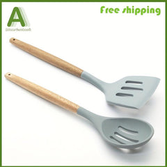 Silicone Kitchen Utensils Set - Slotted Spatula & Spoon
