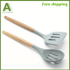Silicone Kitchen Utensils Set - Slotted Spatula & Spoon