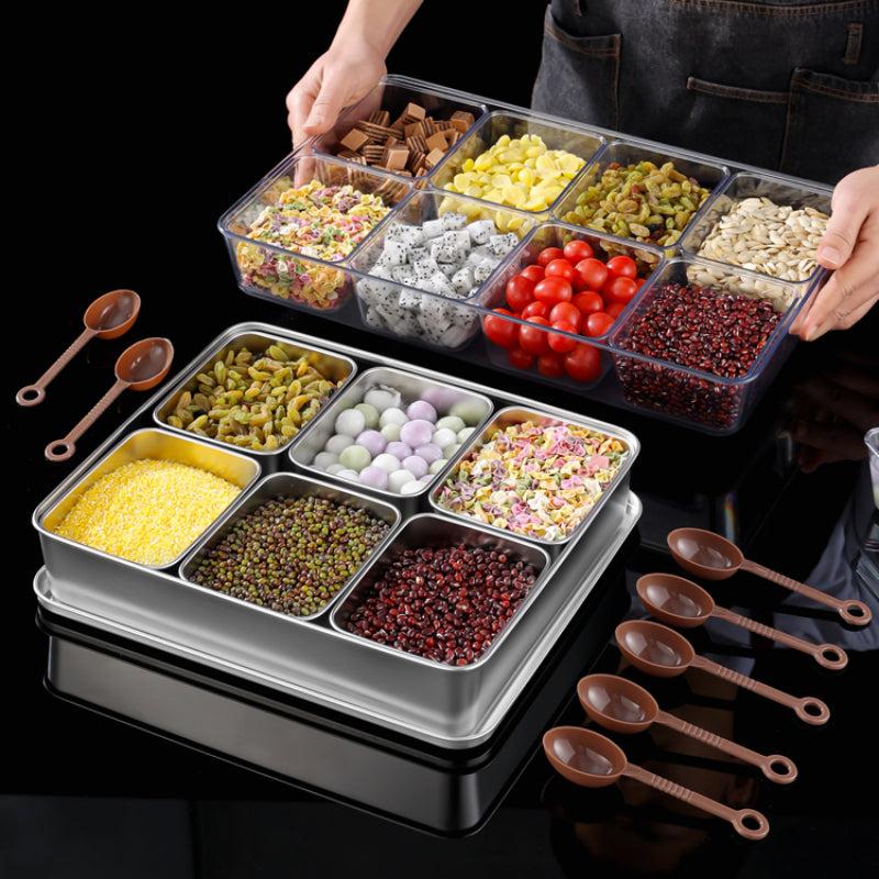 Grid Food Storage Box With Lid And Spoons 6 8 Compartments