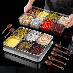 Grid Food Storage Box With Lid And Spoons 6 8 Compartments