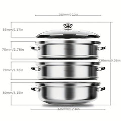 3 Tier Steamer Pot With Lid Stainless Steel Stockpot Kitchen Utensils