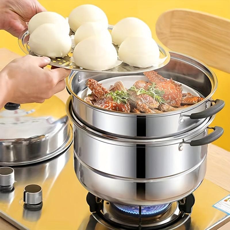 2 Tier Stainless Steel Steamer Pot 27 99cmx26 Gas Stovetop Induction