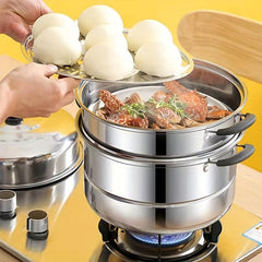 2 Tier Stainless Steel Steamer Pot 27 99cmx26 Gas Stovetop Induction