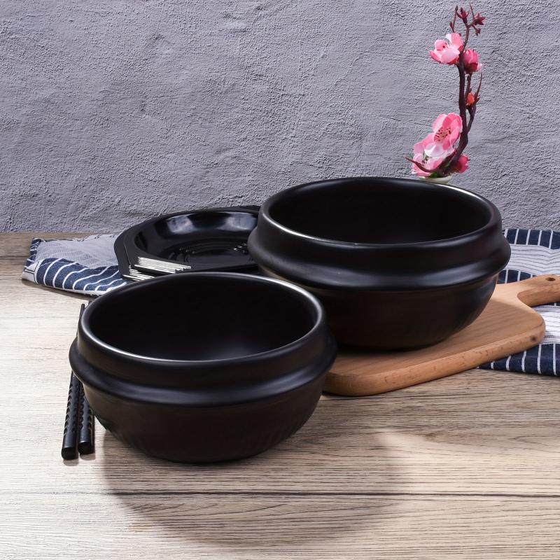 1pc Stone Bowl With Tray 6 3'' Ceramic Stone Hot Pot For Bibimbap Soup