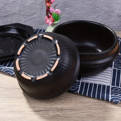 1pc Stone Bowl With Tray 6 3'' Ceramic Stone Hot Pot For Bibimbap Soup