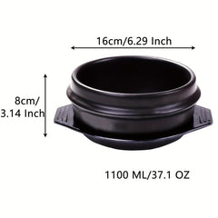 1pc Stone Bowl With Tray 6 3'' Ceramic Stone Hot Pot For Bibimbap Soup