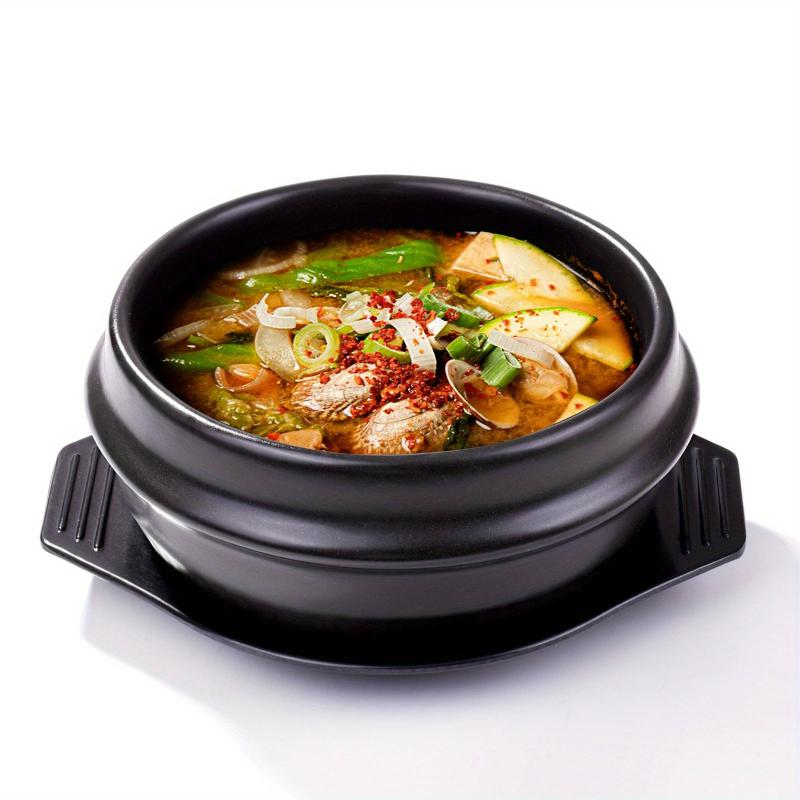 1pc Stone Bowl With Tray 6 3'' Ceramic Stone Hot Pot For Bibimbap Soup