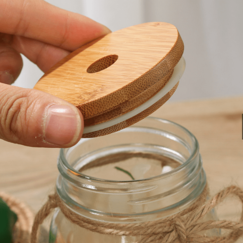 Mason Cup For Mason Jar Bamboo Wood Cap Silicone Bottle Cap Kitchen Accessories