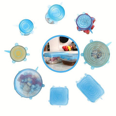6pcs Silicone Stretch Lids Food Bowl Covers Retractable Reusable