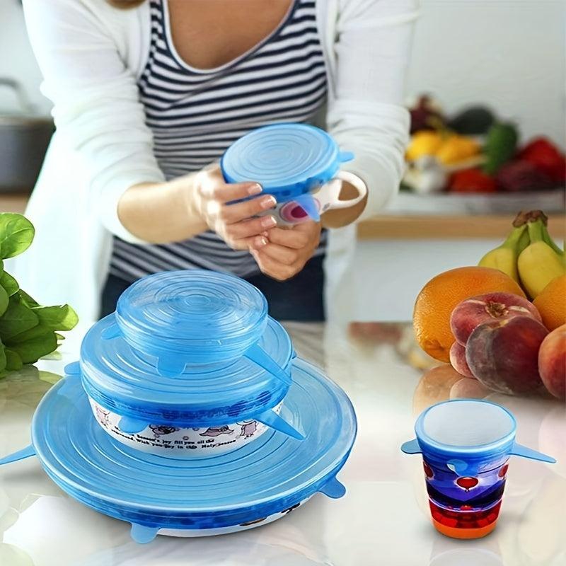 6pcs Silicone Stretch Lids Food Bowl Covers Retractable Reusable