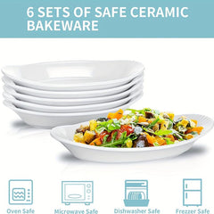 Set of 6 Ceramic Au Gratin Baking Dishes Oven Safe Porcelain Bakeware