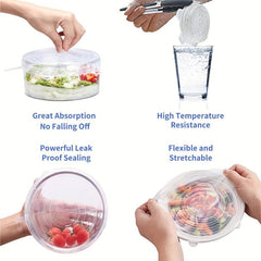 6pcs Silicone Stretch Lids Reusable Food Bowl Covers