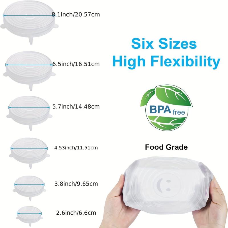 6pcs Silicone Stretch Lids Reusable Food Bowl Covers