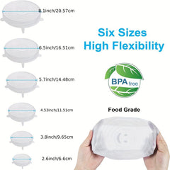 6pcs Silicone Stretch Lids Reusable Food Bowl Covers