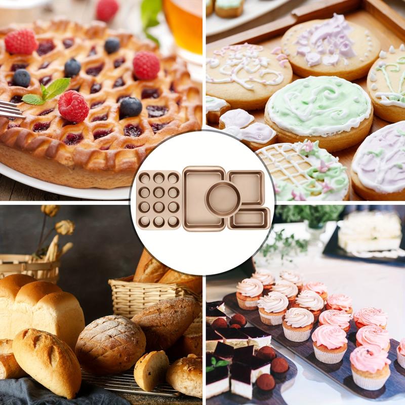 5pcs Nonstick Baking Pans Set Kitchen Bakeware with Round Square Cake Pan Muffin