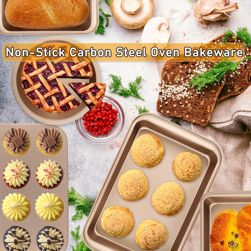 5pcs Nonstick Baking Pans Set Kitchen Bakeware with Round Square Cake Pan Muffin