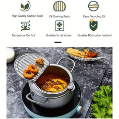 Japanese Tempura Deep Fryer With Thermometer - Easy to Use & Clean